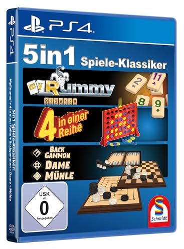 5 in 1 Spiele Klassiker - myRummy - 4 in Reihe - Backgammon - Dame - Mühle - für die ganze Familie für PS4