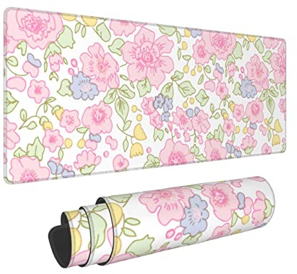 JIMOWANG Cute Flowers Pink Floral Extended Gaming Mouse Pad Large Desk Mat with Non-Slip Rubber Base Keyboard Mouse Mat Desk Pad for Work, Game, Office, Home 31.5 x 11.8 Inches