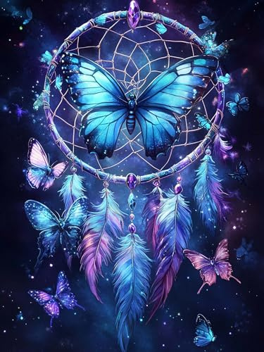 VAIIEYO 5D DIY Diamond Painting Drömfångare, Diamantmålning Kit Fjäril, Strass Broderi Korsstygn Kit Tillbehör Konst Hantverk Kanvas Väggdekor Klistermärken Heminredning 30 x 40 cm-30