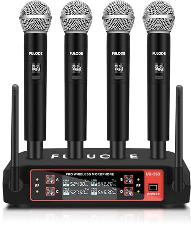 FULODE UR-408 4 Channel Professional Wireless Microphone System, Ideal for Home Party Singing Karaoke Meeting Church Event TV Speaker (Orange 4 Handheld)