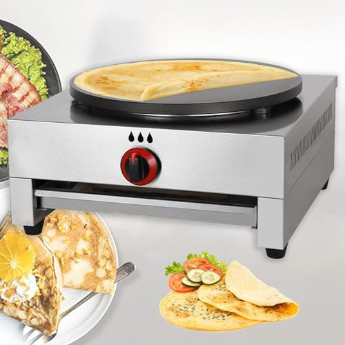 Crepera a Gas Comercial, Crepera De Un Solo Cabezal, Con Placas De Hierro Fundido De 40 Cm, Bandeja Recogedora De Escoria, Sartén Antiadherente, Para Huevos, Panqueques, Tortillas Y Quesadillas