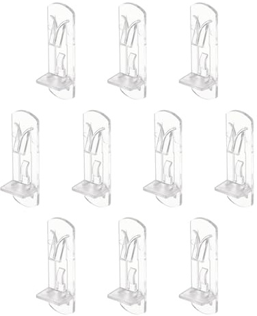 sourcing map 10pcs Cabinet Shelf Clips 5mm/0.2 Self-Locking Polycarbonate Plastic Shelf Support Peg Clips for 20mm Board Furniture Bookcase Wardrobe, Transparent