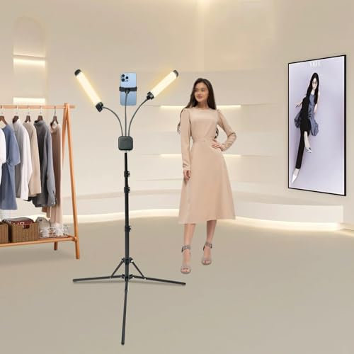 JUDEMII Lampada LED a doppio braccio da 40 W con treppiede telescopico, lampada a LED con custodia per il trasporto, 3000 K-6000 K, luce di riempimento, girevole a 360°, con clip per smartphone,