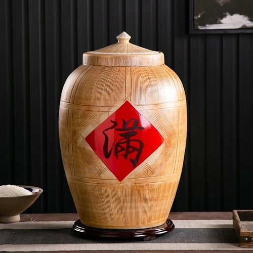 Cereal Containers, Ceramic Rice Container, Dispenser, Large Ceramic Jar For Rice, Ceramic Rice Bucket With Lid, Ceramic Rice Jar, Classic Food Storage Porcelain, Bucket Home Rice Storage Box, Sealed R