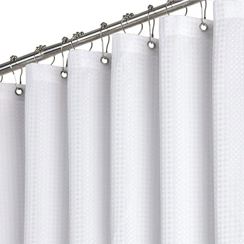 BTTN Duschvorhang Waffelstruktur 180x200 cm Anti-Schimmel wasserdicht, Weiß | 12 Plastikhaken, Rückseitig Laminiert Wasserdicht, Waffelstruktur, Anti-Schimmel, Beschwerter Saum, Waschbar Textil Stoff