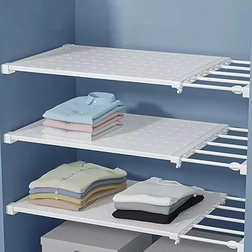 Hovoto Einlegeboden Kleiderschrank, Teleskop Garderobensystem, Verstellbare Regale für Schrank, Ausziehbarer Schrank Trenner für Kleiderschrank, Schrank, Küche, Badezimmer