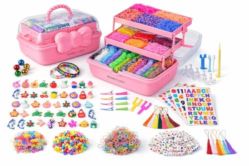 Momo's Den 17000+ Loom Band Kit - 32 Vibrant Colors Loom Bands, Bracelet Making Set with Charms, Tools & 3-Layer Storage Box – DIY Arts & Crafts Gift for Girls & Boys