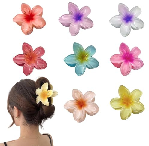 8 Stück Blumen Haarklammer - 8CM Haarspange Blume, Acryl Blumenhaarklammer, Rutschfest Haarklammern, Hawaii Style Haarklammer Blume für Dickes und Dünnes Haar, Elegante Haarspange für Frauen Mädchen