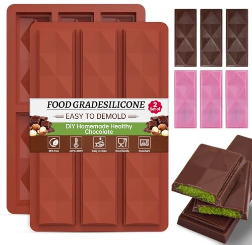 ZUGHXMS Moule Tablette de Chocolats Dubai Silicone Mini,Moule Pepites De Chocolat Forme Carrée Démoulage Facile Pour Protéiné Barre Dragées Céréales(2 Pièces)