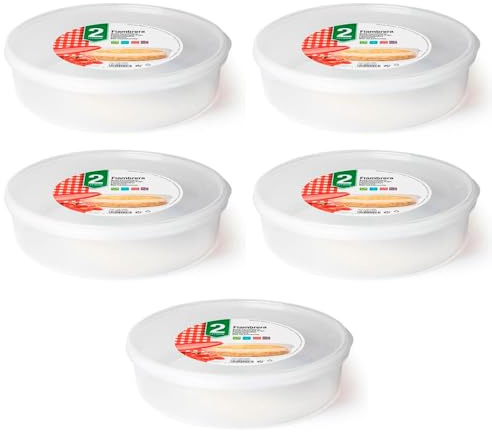 Acan Tradineur - Pack de 5 Fiambreras Redondas para tortillas - Capacidad de 2 Litros - Fabricado en plástico - Apto para microondas y congelador - Ø 24,5 x 6,5 cm