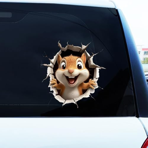 Iprokiu Lustiger 3D-Tier-Autoaufkleber, wasserdicht, rissiger Hund, Auto-Aufkleber für Fenster, Stoßstange, Eichhörnchen, Auto, Auto, Auto, Auto, Laptop, Wand, Auto-Dekoration (Eichhörnchen), 2 Stück
