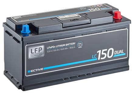 ECTIVE - LiFePO4 Lithium-Eisenphosphat Dual Batterie LC150 12V 150Ah 1920Wh 1650A - Starterbatterie & Versorgungsbatterie bis -20°C mit BMS-System - Start- & Aufbaubatterie für Boote, Van, Camper