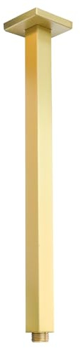 Duscharm aus gebürstetem Gold mit Flansch und Teflonband für hohe Decke oder festen Regenduschkopf, Universalanschluss 40,6 cm, quadratisch, gerade, Duschkopf-Verlängerungsrohr, 304 Edelstahl
