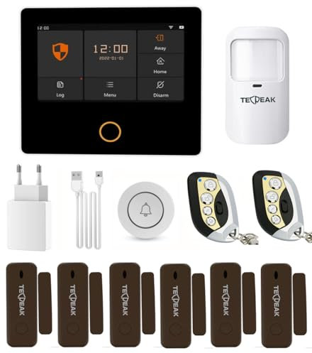TECPEAK Sistema di allarme domestico senza fili, allarme domestico WiFi/GSM/4G con sicurezza sirena fornisce un modo altamente efficace per proteggere la tua casa e l'ufficio (S1) (S1 Marrone)