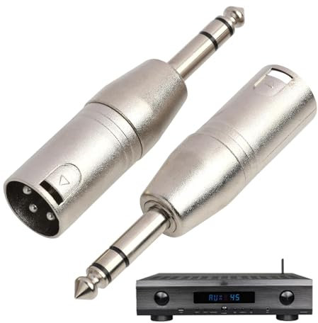 Confezione da 2 adattatori TRS XLR maschio a maschio da 6,35 mm, connettore jack audio bilanciato da 6,35 mm a connettore XLR per mixer, microfoni e amplificatori da studio, costruzione in metallo