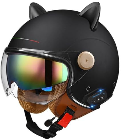 Bluetooth 3/4 Jet e Demi-Jet Caschi Moto Auricolare E Microfono Integrati Con Doppia Visiera Parasole Certificazione ECEDOT Casco Jet Vintage Uomini Donne Scooter Moto Mezze Caschi