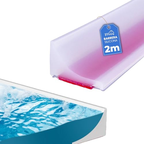 Zyvoq Barrera Agua Ducha 2 Metros Transparente. Perfil Silicona Ducha con Autoadhesivo. Copete Encimera Cocina. Barrera para Que no salga Agua Baño. Embellecedor Encimera Cocina 30x15mm Transparente