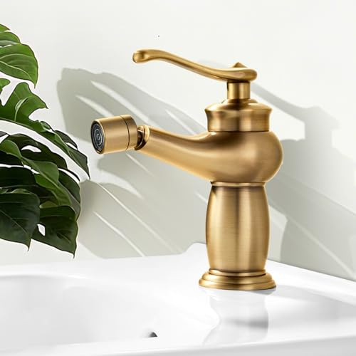 Rehomthy Einhebel Bidetarmatur, Bidet Wasserhahn, Waschtischarmatur mit Drehbarer Auslauf, G3/8-Standardanschluss, Antikes Messing