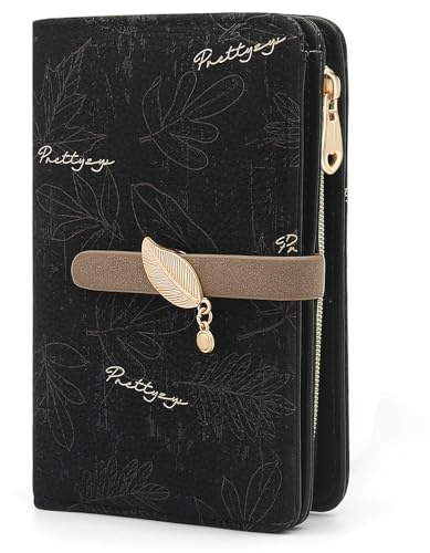 YERUUE Geldbörse Damen PU Leder Portemonnaie Damen Große Kapazität Mittelgroß Geldbeutel Frauen 10 Kartenfächer, Portmonee mit Reißverschluss Münzfach (Schwarz)