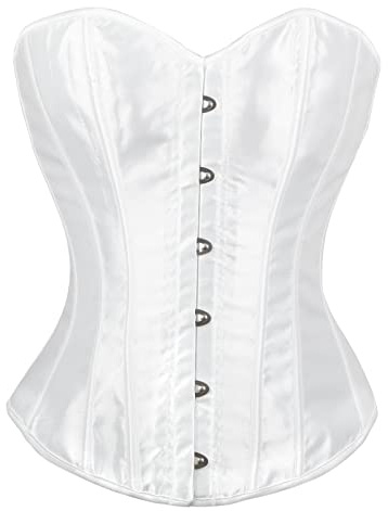 LEACOOLKEY Corsage Corset Top Bustier Femme Pleine Poitrine Gothique Gaine Amincissante Tour de Taille pour Halloween Carnaval XS-XXL, Blanc., XXL