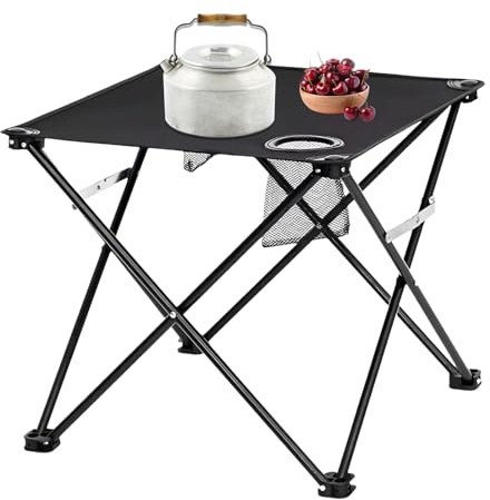 Generisch Tavolo da campeggio portatile, pieghevole, con 2 portabevande – Tavolino portatile per campeggio, viaggi, escursioni, picnic, balcone, giardino, terrazza