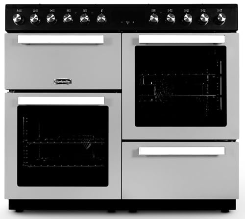 Montpellier MDFRC100X 100cm Dual Fuel Range Cooker Inox Stainless Steel, 7 Gas Burners, 2 Electric Ovens, Separate Variable Grill, Cast Iron Pan Supports, Multifunction Cooker