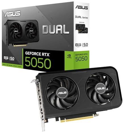 ASUS Dual GeForce RTX™ 5050 8GB GDDR6 (PCIe 5.0, 8GB GDDR6, DLSS 4, HDMI 2.1b, DisplayPort 2.1b, 2 Slots, Axial Technology Fan Design, 0dB Technology, Dual BIOS and more) | PCIe 5.0, HDMI 2.1b, DisplayPort 2.1b, 2-slot, Axial-tech Fans, 0dB Technology, Dual BIOS