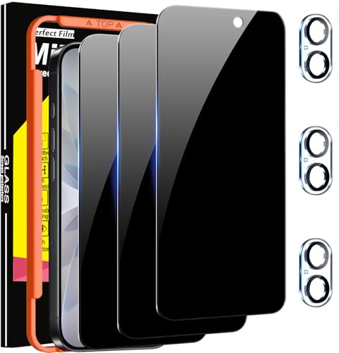 Milomdoi 3 Piezas Protector Pantalla para iPhone 17 Privacidad Accesorios Antiespias Cristal Templado con 3 Pieza Protect Cámara Protector de Pantalla