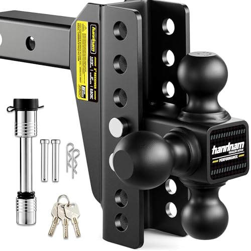 HANDNAM Drop Hitch Adjustable Trailer Hitch, Tow Hitch with 6-Inch Drop/Rise for Truck (16,500 LBS GTW), Adjustable Drop Hitch Fits 2-Inch Receiver, Trailer Hitches with Double Anti-Theft Pins Locks
