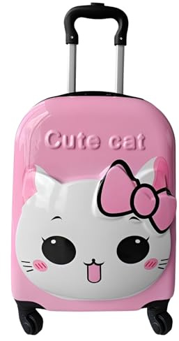 WS-Trend Kinder Trolley Koffer 3D Katze – Kindertrolley Hartschale ABS Polycarbonat 44x31x22 cm mit 4 Rollen & Teleskopgriff – Mädchen Handgepäck Koffer