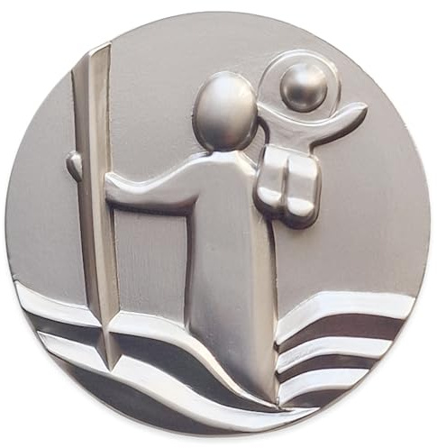 Herzmensch Christopheros Medaille fürs Auto selbstklebend 3,5 cm Silber Schutzpatron als Geschenk zum Führerschein