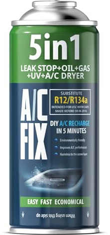 AC Fix 5-en-1 – R134a XL Réfrigérant pour climatisation Automobile avec Huile, Produit d'étanchéité, Colorant UV, dessiccant – Application Rapide – Protège Le compresseur