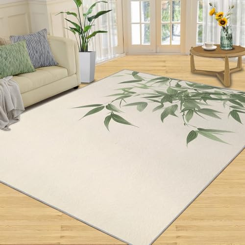 SANSJI Teppich – Grüner Bambus-Teppich für Zuhause und Geschenke, asiatische botanische Teppiche für Wohnzimmer, waschbare Teppiche für Schlafzimmer, rutschfester Teppich, niedriger Flor und