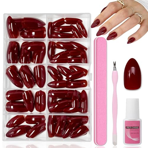 120 Stück Künstliche Fingernägel Almond- Tiefrot Weihnachts Nägel - Glossy Roter Falsche Nägel Weihnachten - Vollflächige Kunstnägel Zum Aufkleben - Elegant Press on Nails Für Frauen Nageldesign
