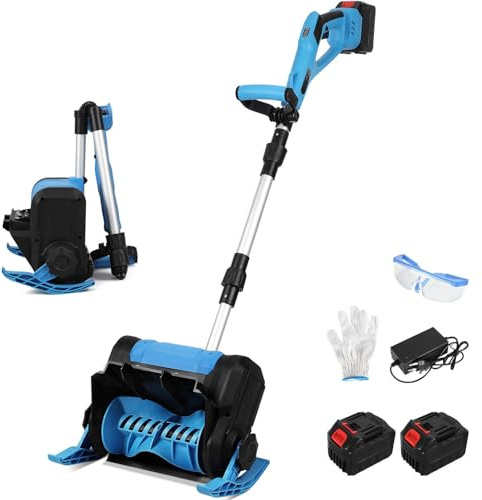 Vkechh Akku Schneefräse, Elektrische Schneefräse 21V 1000W mit 2x4500mAh Akku & Ladegerät, 25cm Arbeitsbreite, 15cm max. Schneehöhe, 8m Wurfweite, Bürstenloser Motor, Leicht (3.6kg)