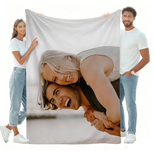 MJGFD Personalisierte Fotodecke mit Eigenem Foto Und Text, Personalisierte Decke mit 1 Eigenen Fotos, Kreative Geschenkidee für Muttertag, Vatertag, Jubiläum, Weihnachts oder Geburtstag