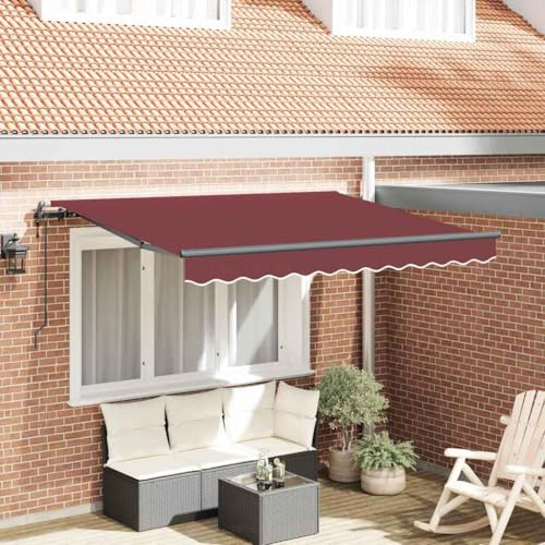 Owoxanthellate Markise einziehbar Bordeauxrot 350x200 cm aus wetterfestem Polyester Fernbedienung senkrecht Sonnenschutz für Balkon Terrasse Garten