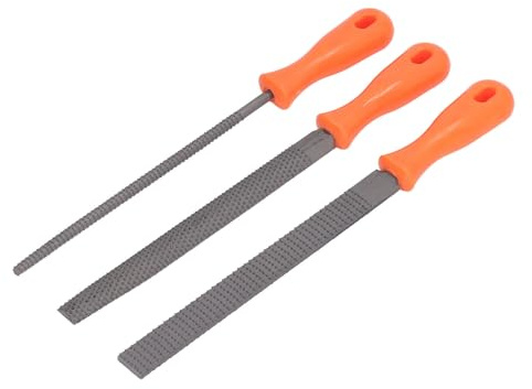 Aumotop Kit de Lima de Escofina Acero Aleación, Juego Limas Manuales Ergonómicas para Carpintería, Limas Planas Redondas 3 Piezas para Carpinteros