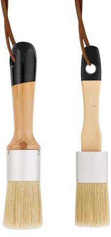 Round Paint Brush, Wax Brush and Furniture Paint Brush Set, Natural Bristles Paint Brushes for Furniture Restoration and Vintage Finishes, Two 14.5x2.7 cm Chalk Paint Brushes