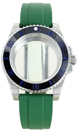 1st vattentät 40 mm klockfodral 316L rostfritt stål for ETA 2824 rörelse 28,5 urtavla gummirem(Green strap 14)