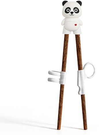 Ätpinnar för barn träningsset av naturträ 18cm, kinesiska och japanska ätpinnar med 3-finger stöd 1-8 år（Panda）