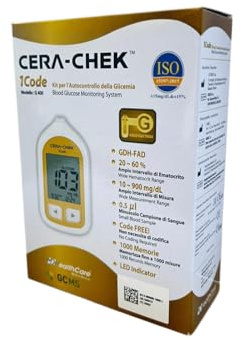 CERA-CHEK 1Code Misuratore di Glicemia – Glucometro | Autocontrollo della Glicemia nel Sangue, Display LCD, Memoria Misurazioni, Utilizzo Semplice e Veloce