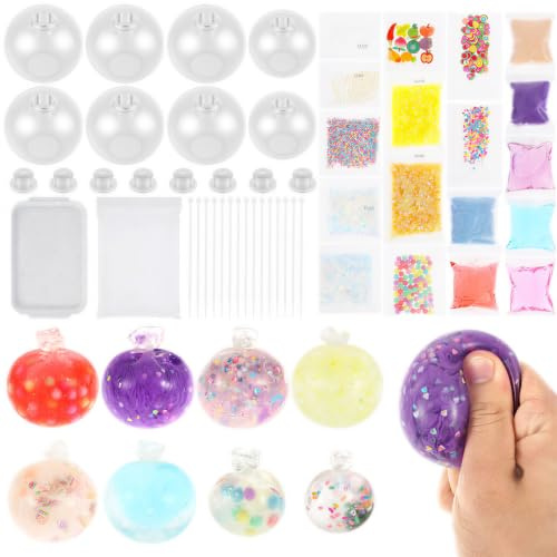 8 Stück DIY Stressball Set, Squishy Selber Machen Set für Erwachsene | 8 Weiche TPR-Hüllen, 11 bunte Füllungen, 15 Kabelbinder, Leicht zu Reinigen, Baut Stress ab, Fördert Kreativität