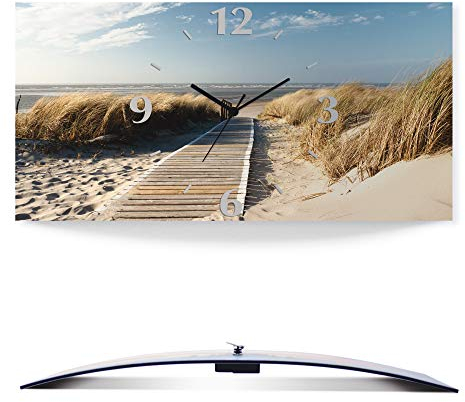 ARTLAND Wanddeko Wanduhr ohne Tickgeräusche Alu Funkuhr 50x25 cm Rechteckig Lautlos Strand Meer Nordsee Düne Urlaub Natur Maritim T5RM