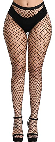 Kikoroco Women's High Waisted Fishnet Stockings Elasticity Patterned Thigh High Suspender Pantyhose