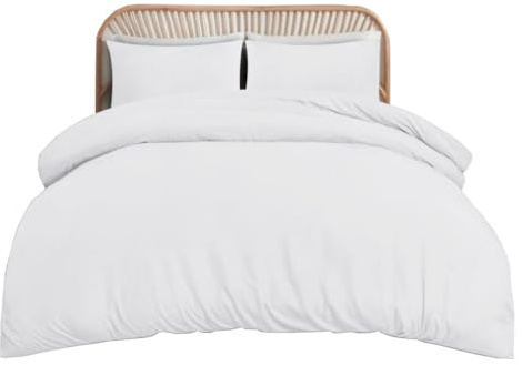 funky gadgets Double Duvet Set White Soft Brushed Microfiber Plain Dyed Duvet Cover Sets with Pillow Cases- Bedding Quilt Cover Set.