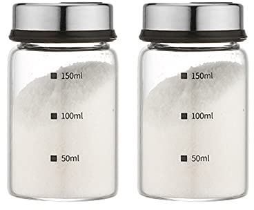 TAMUME 2pcs Agitatori per Spezie, Sale e Pepe in Vetro con Misure, Regolabili con Fori di Diverse Dimensioni per Condimenti (150ml*2)