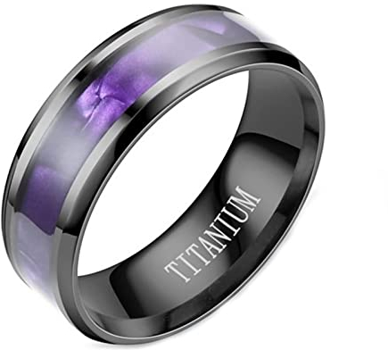 Mesnt Edelstahlringe Herren Schwarz, Edelstahl Ring 8MM Einlage mit Schale Herren Ringe, Violett Schwarz Größe 54 (17.2)