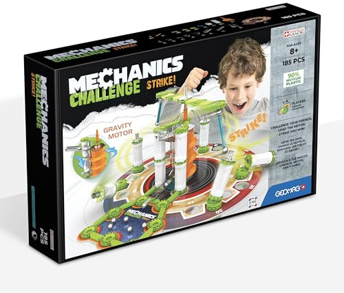 GEOMAG - Mechanics challenge Strike - 185 stycken - kretssats med magnetiska konstruktioner för barn från 8 år - metallkulbana - schweizisk tillverkning - 90% återvunnen plast - STEM