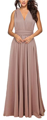 HAHAEMMA Vestido Elegante Largo Multivía para Boda - Cuello en V, Espalda Descubierta, Dama de Honor, Graduación, Baile, Verano - Hasta el Suelo